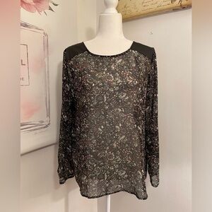 Ann Taylor Loft Long Sleeve Sheer Blouse Size M Black Multicolored
